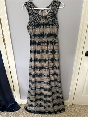 charlie jade Blue and Gray Sleeveless long Maxi Dress with cutout neckline